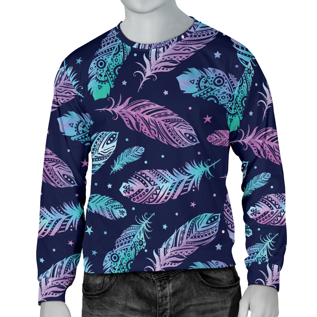 Feather Aztec Design Print Men Long Sleeve Sweatshirt