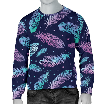 Feather Aztec Design Print Men Long Sleeve Sweatshirt