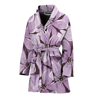Lilac Pattern Print Design 01 Women Bathrobe