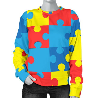Autism Awareness Puzzles Design Print Women Long Sleeve Sweatshirt