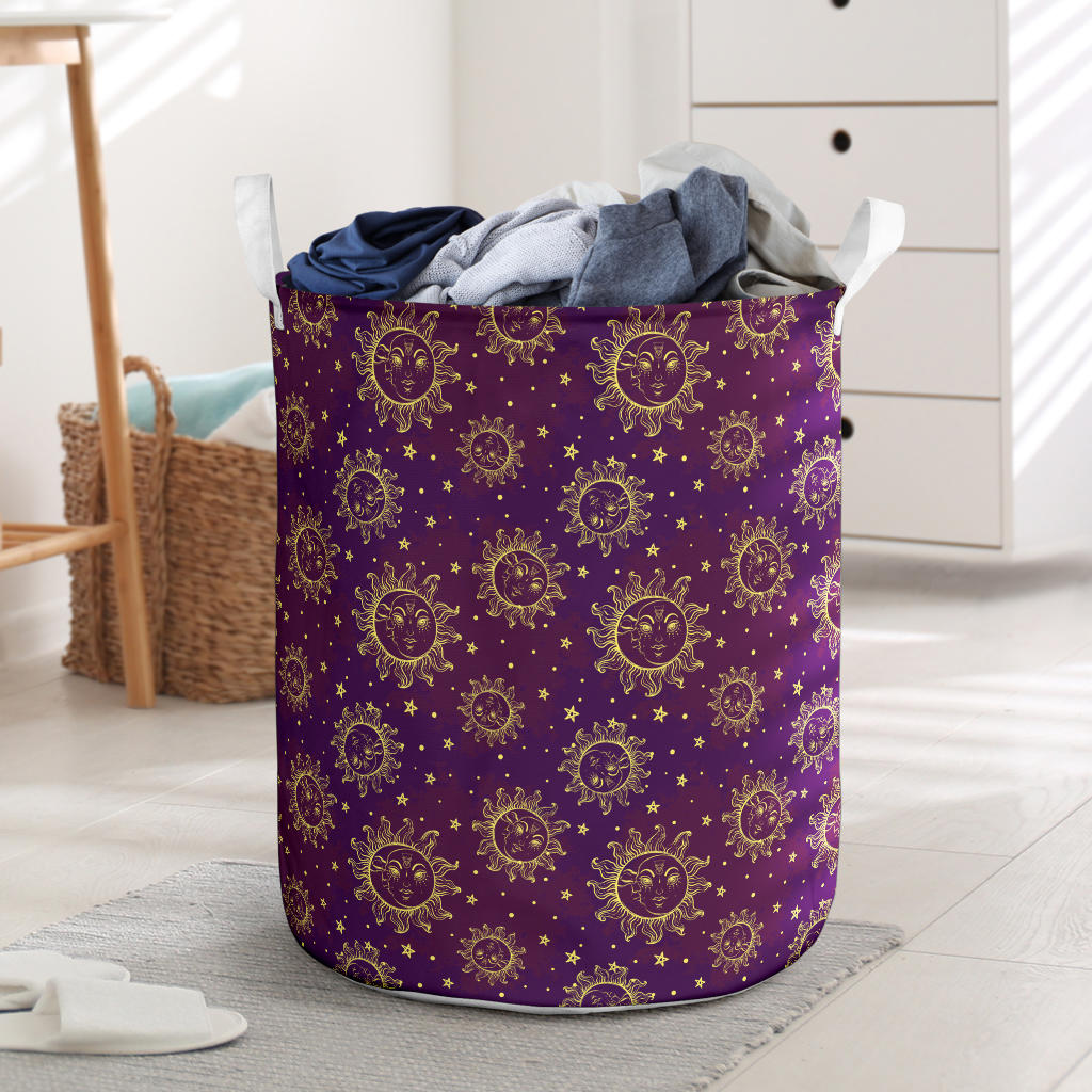 Sun Moon Star Design Themed Print Laundry Basket