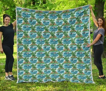 Palm Tree Hawaiian Themed Design Print Quilt Bedspread