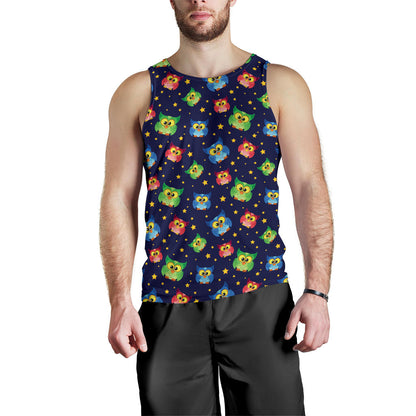 Owl with Star Themed Design Print Men Tank Top