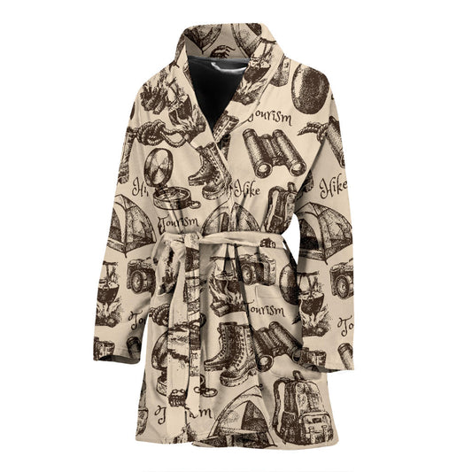 Camping Pattern Print Design 01 Women Bathrobe