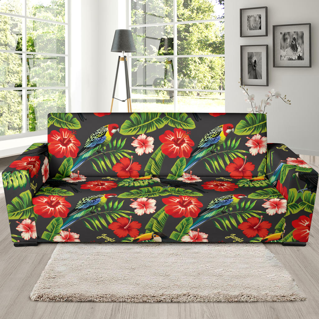 Hibiscus Red With Parrotprint Design LKS303 Sofa Slipcover