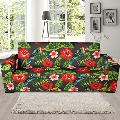 Hibiscus Red With Parrotprint Design LKS303 Sofa Slipcover