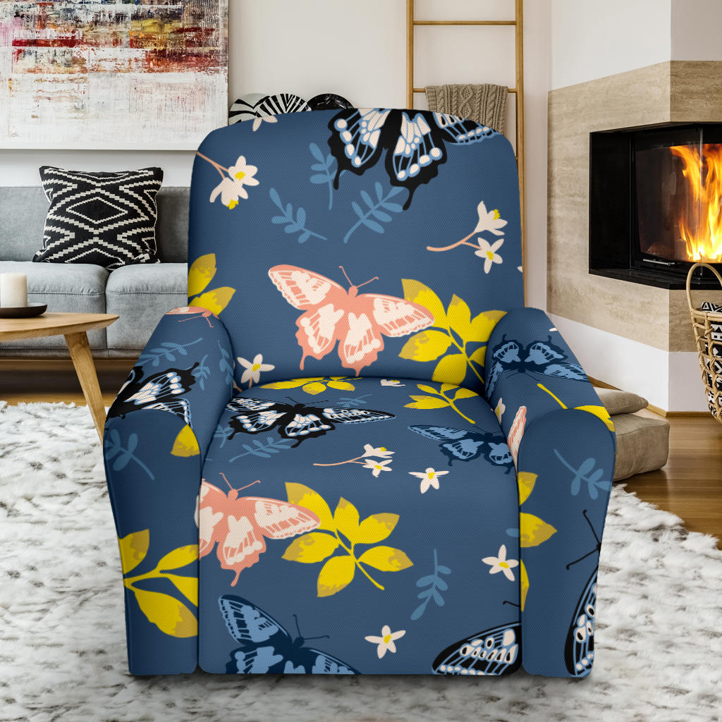Monarch Butterfly Pattern Print Design 02 Recliner Slipcover with Pocket