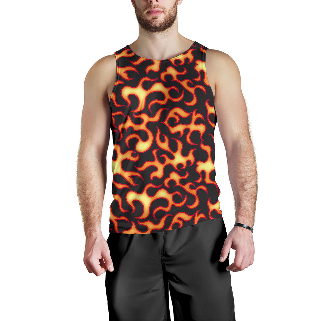 Flame Fire Themed Print Men Tank Top