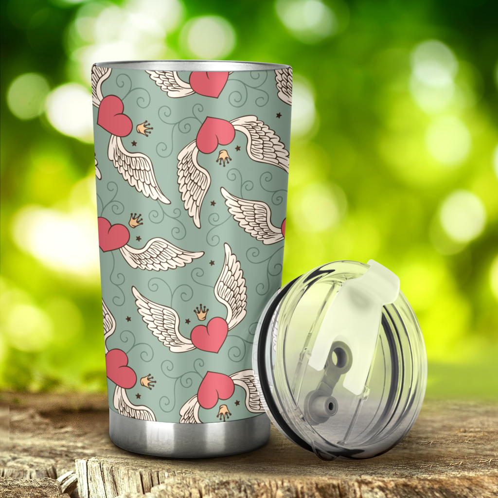 Angel Wings Heart Design Themed Print Tumbler