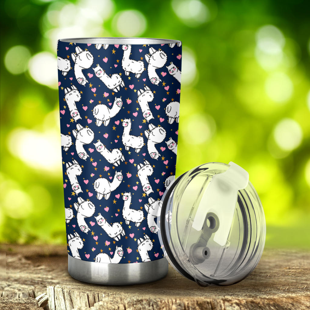 Alpaca Heart Star Design Themed Print Tumbler