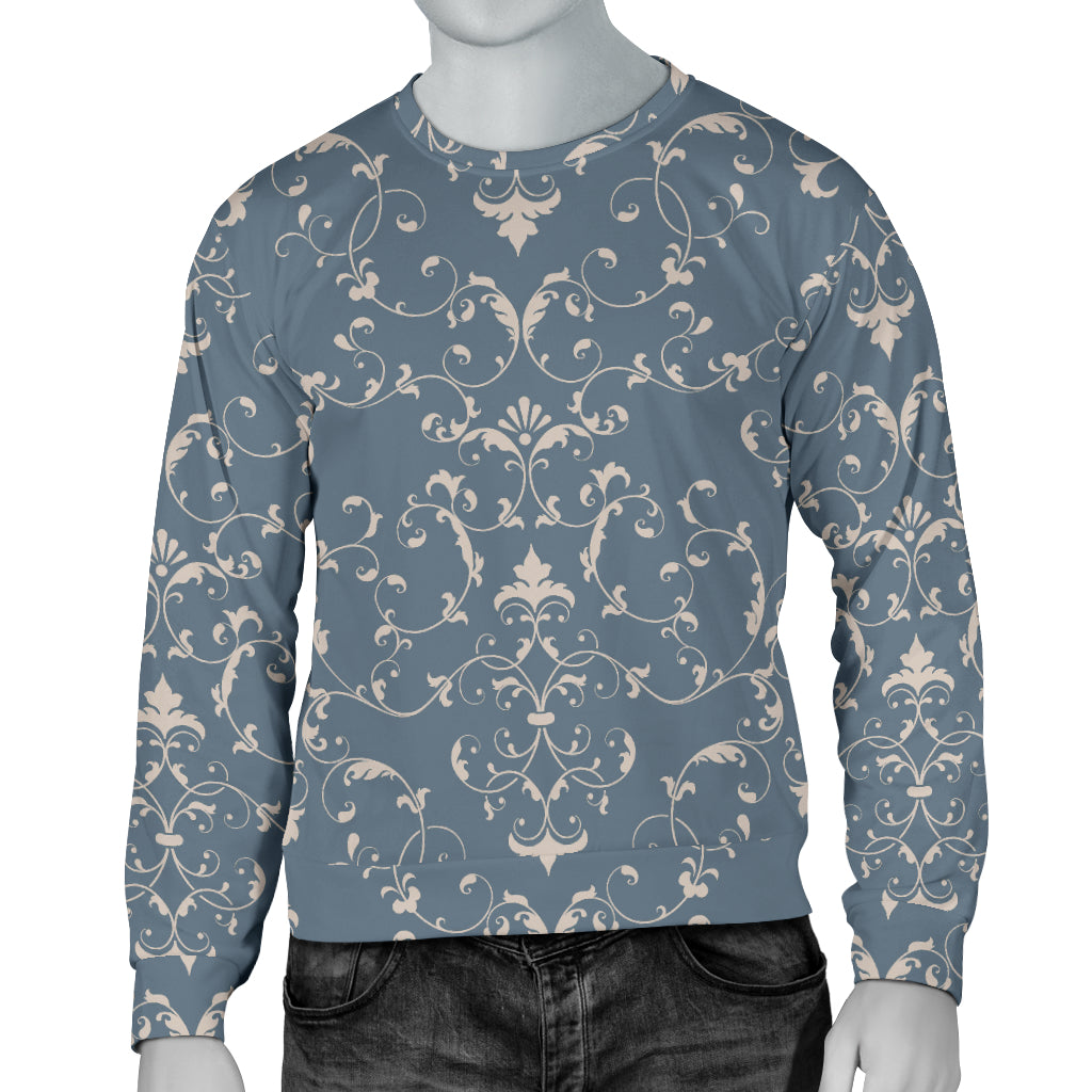 Damask Elegant Teal Print Pattern Men Long Sleeve Sweatshirt