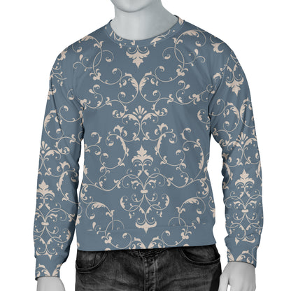 Damask Elegant Teal Print Pattern Men Long Sleeve Sweatshirt
