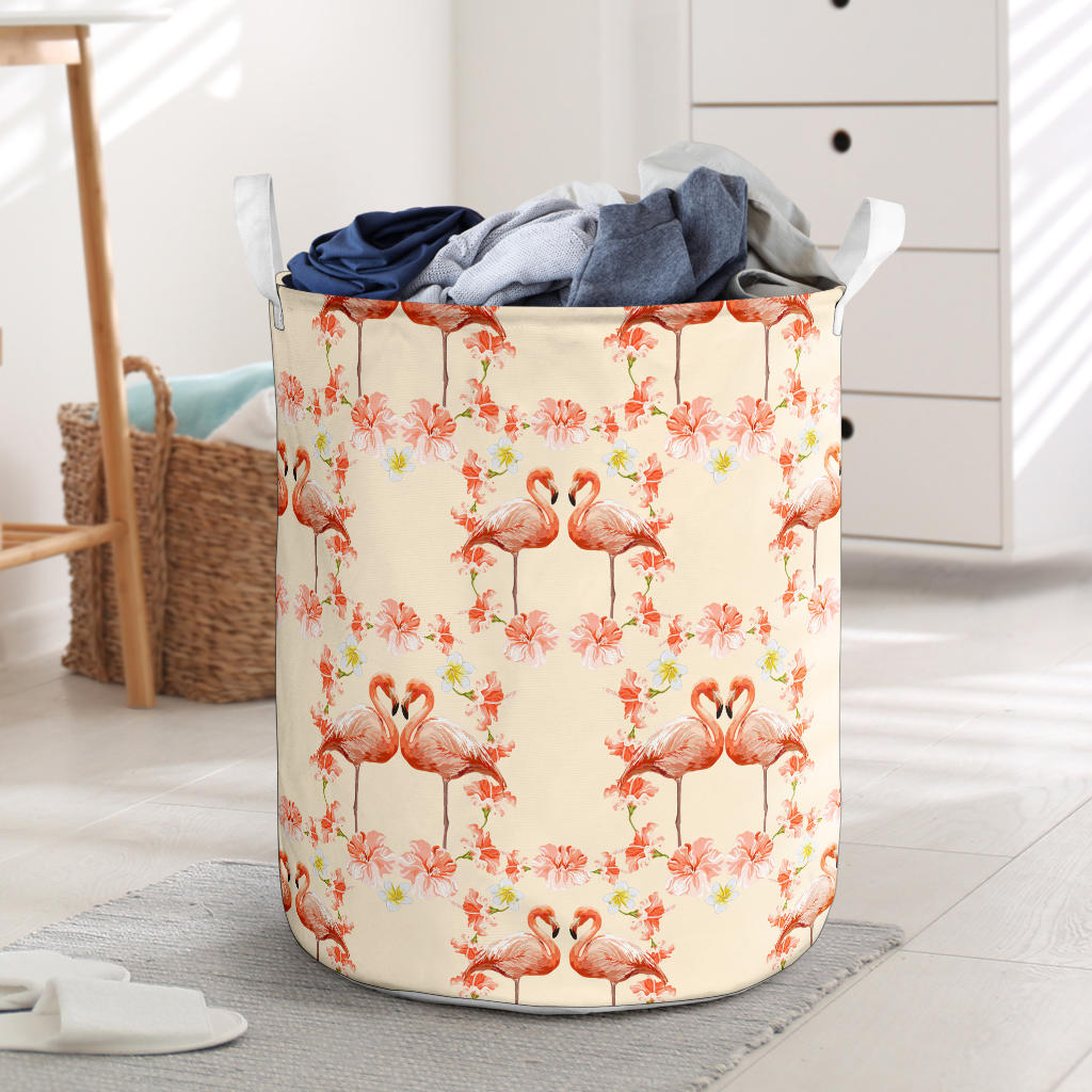 Flamingo Hibiscus Print Pattern Laundry Basket