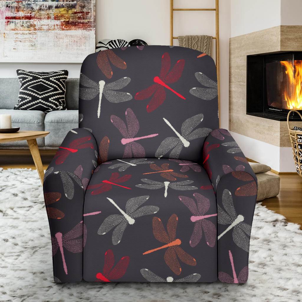 Dragonfly Pattern Print Design 01 Recliner Slipcover with Pocket