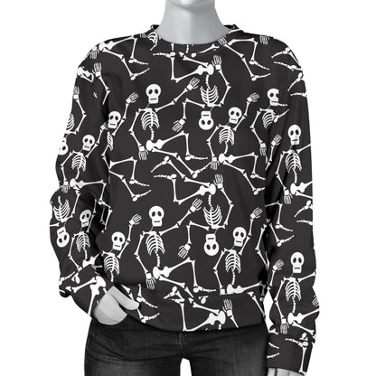 Skeleton Themed Print Women Long Sleeve Sweatshirt