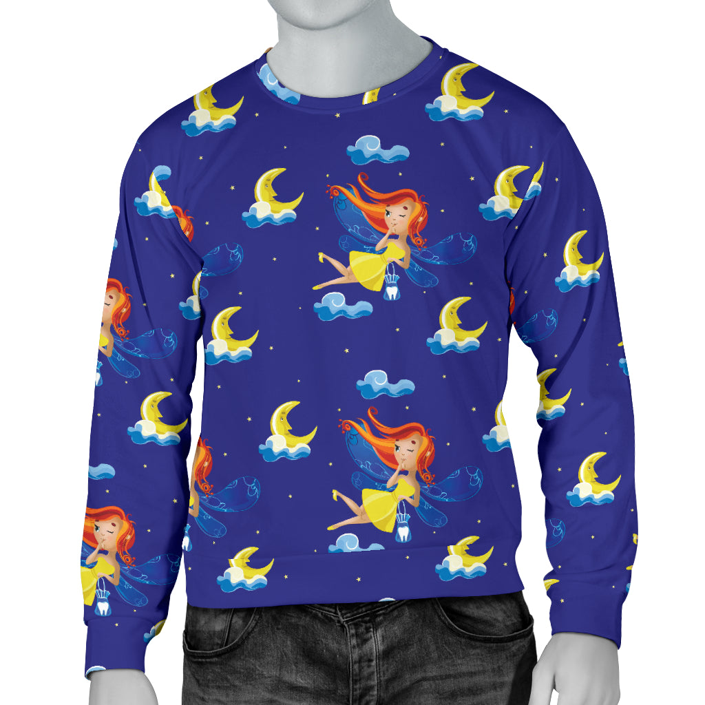 Fairy with Moon Print Pattern Men Long Sleeve Sweatshirt