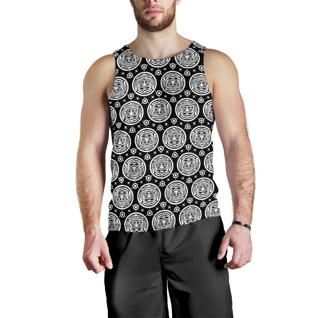 Calendar Aztec White Black Print Pattern Men Tank Top