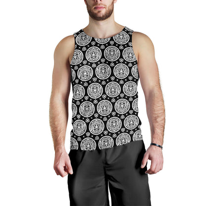 Calendar Aztec White Black Print Pattern Men Tank Top