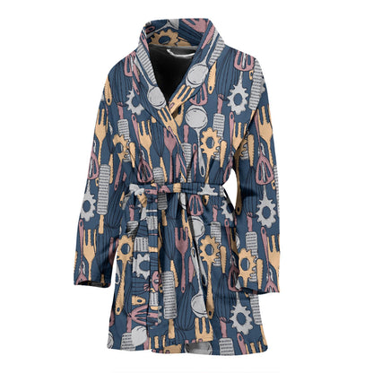 Cooking Kitchen Tools Pattern Print Design 05 Women Bathrobe