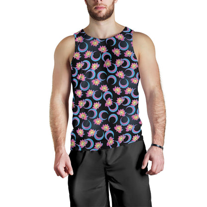 Lotus with Moon Pink Print Themed Men Tank Top