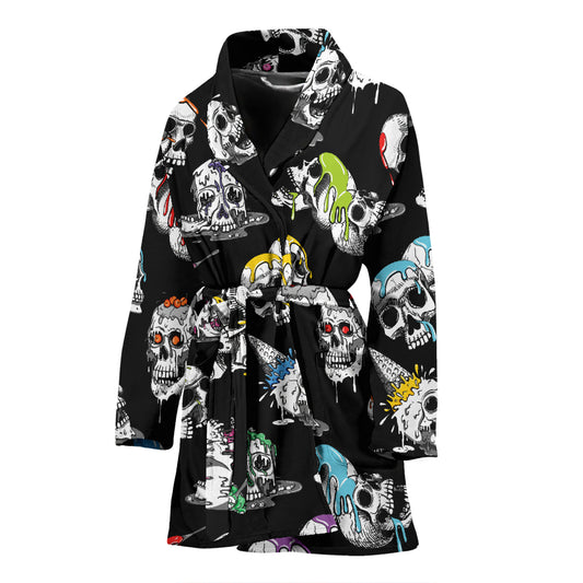 Skull Print Design LKS3013 Women Bathrobe
