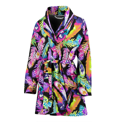 Neon Feather Pattern Print Design A02 Women Bathrobe