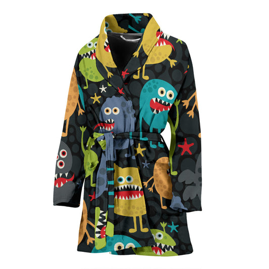 Monster Pattern Print Design 01 Women Bathrobe