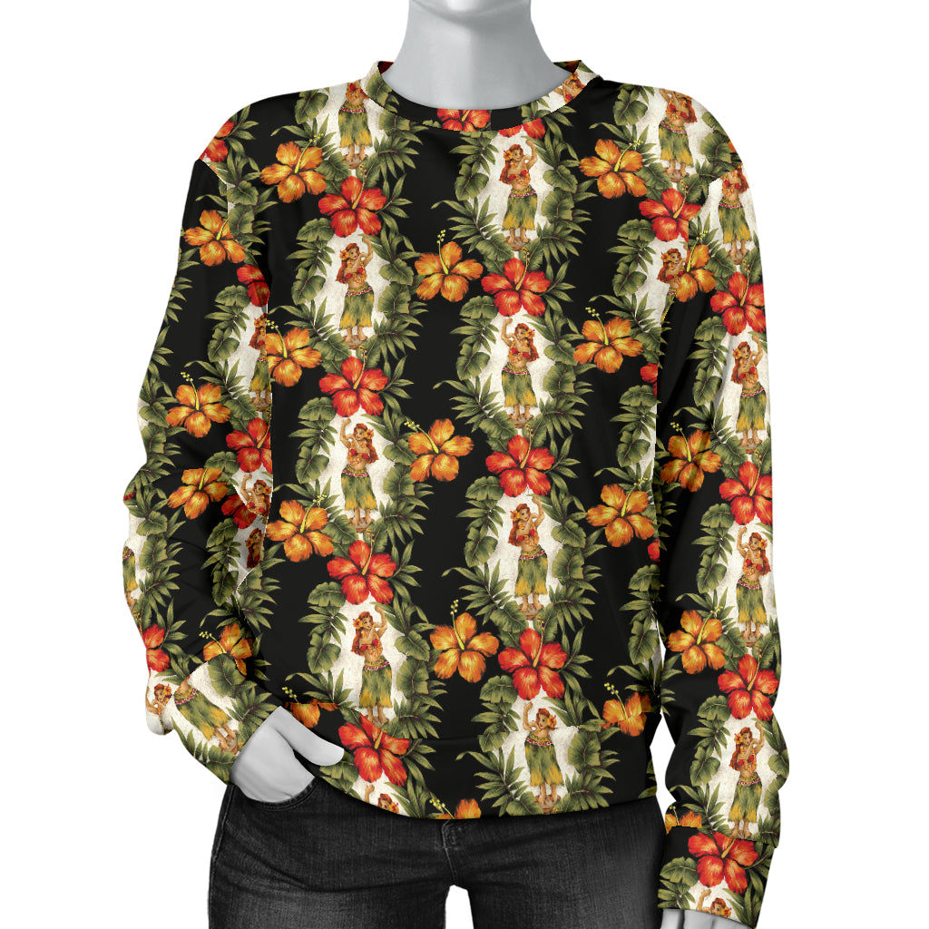 Hawaiian Flower Hula Hibiscus Print Women Long Sleeve Sweatshirt