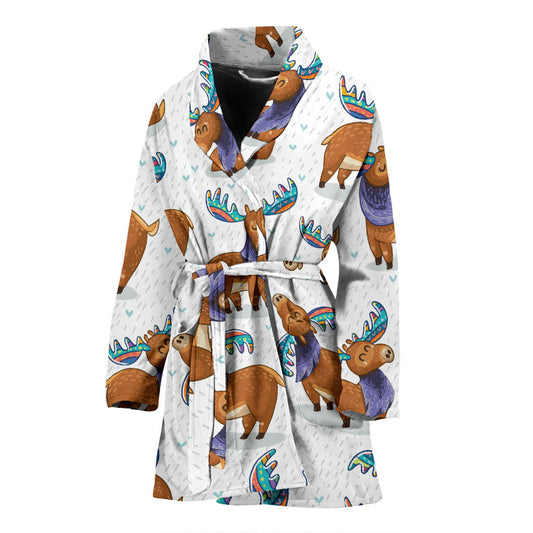Moose Cute Pattern Print Design 01 Women Bathrobe