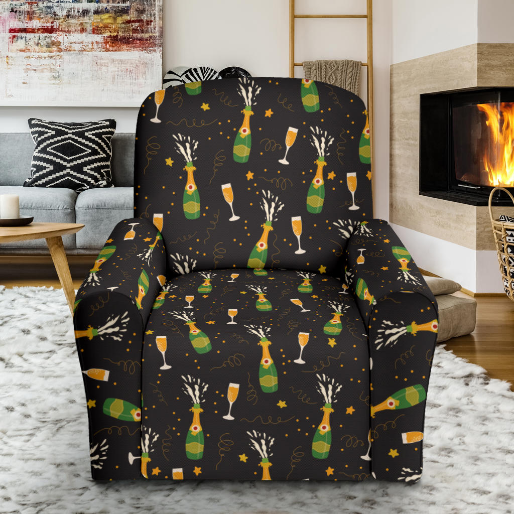 Champagne Pattern Print Design 04 Recliner Slipcover with Pocket