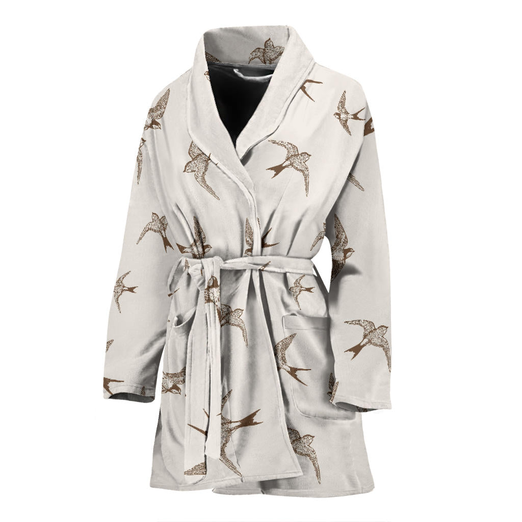 Swallow Bird Pattern Print Design 01 Women Bathrobe