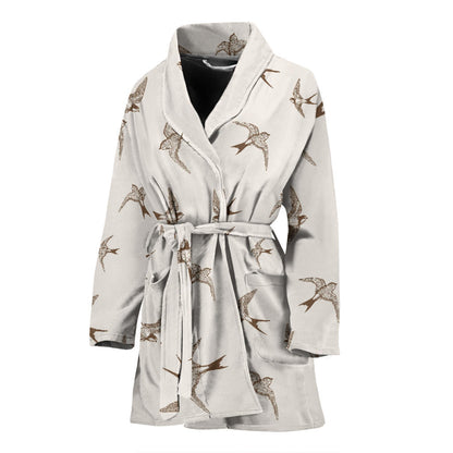 Swallow Bird Pattern Print Design 01 Women Bathrobe