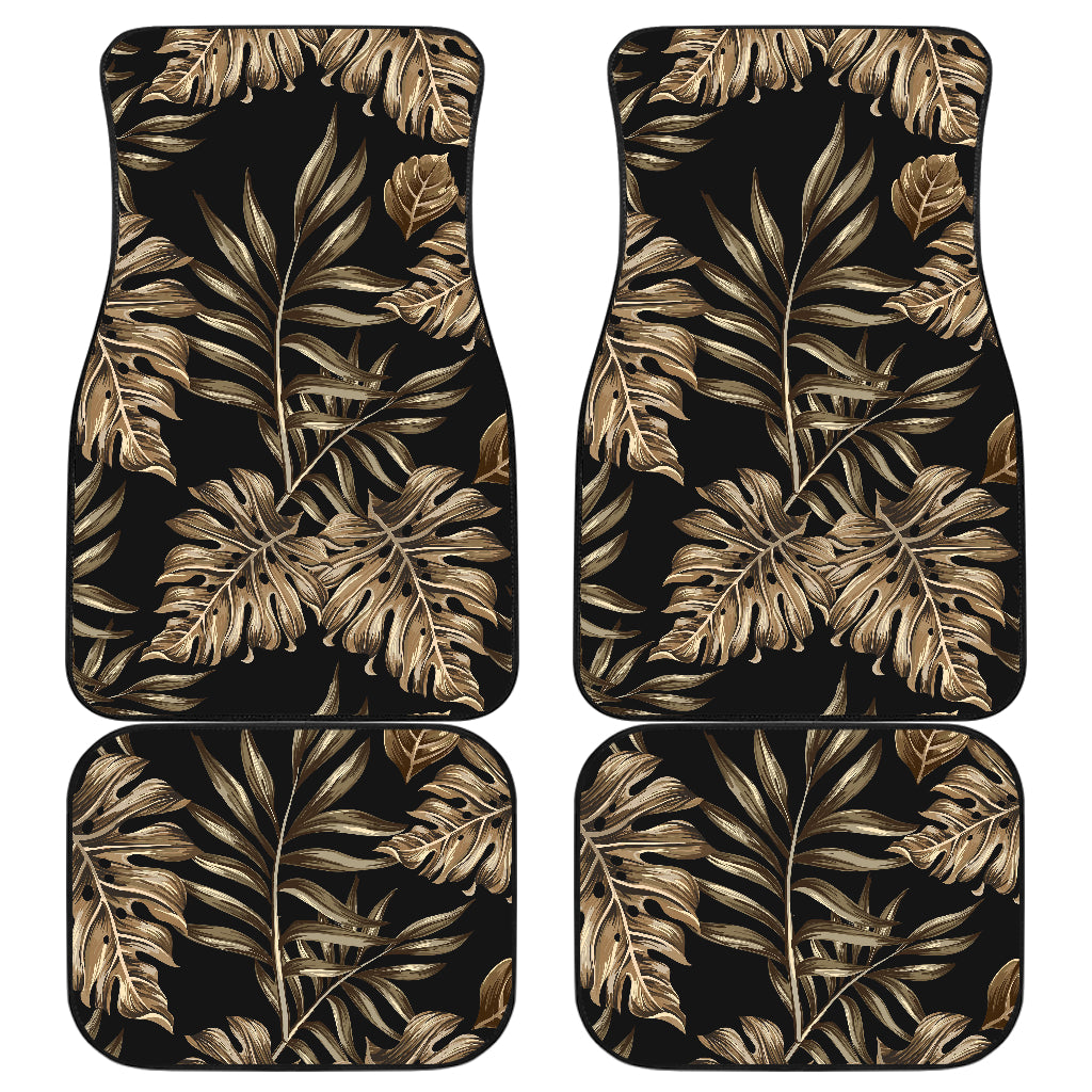 Brown Tropical Palm Leaves Car Floor Mats Front Back