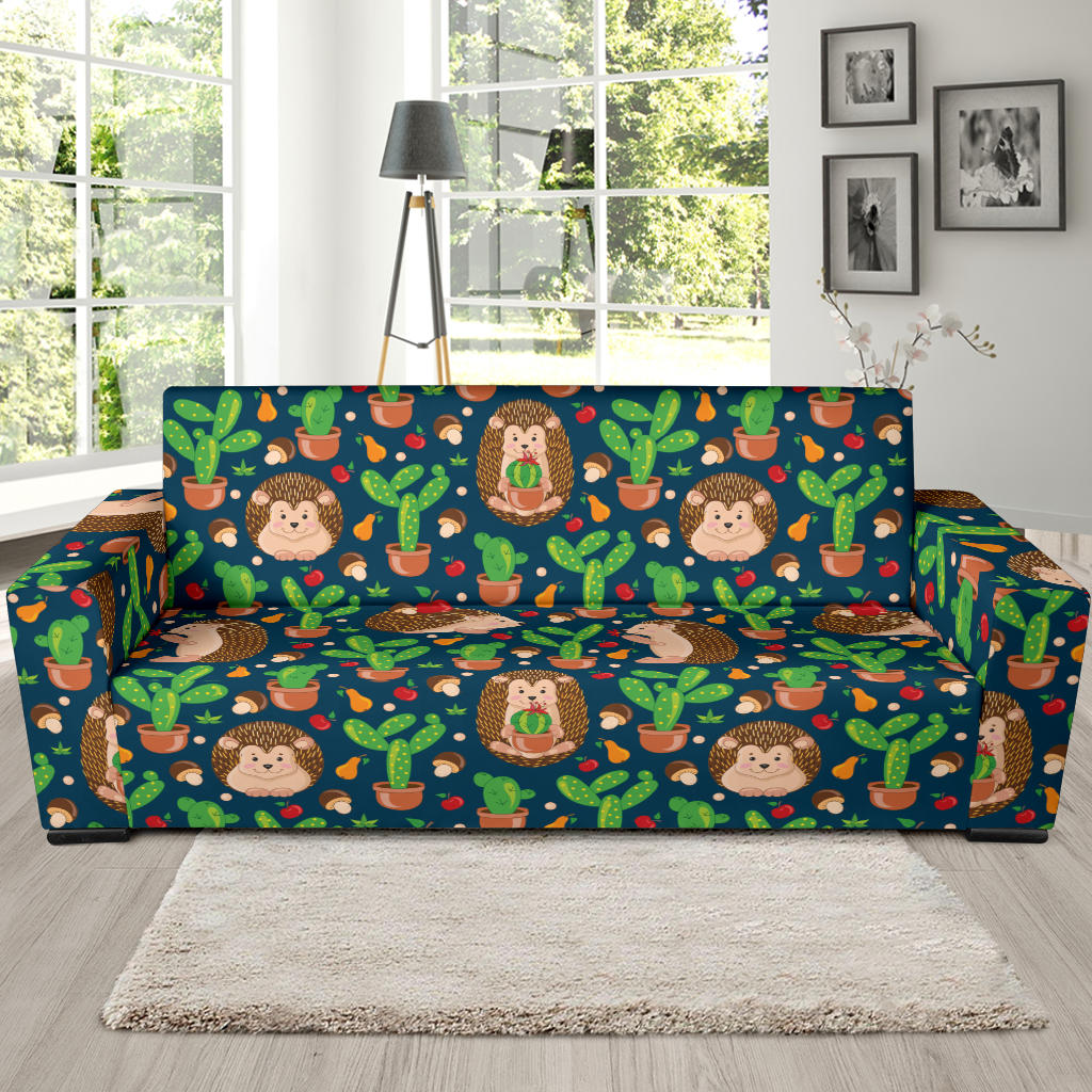 Hedgehog Cactus Pattern Print Design 04 Sofa Slipcover