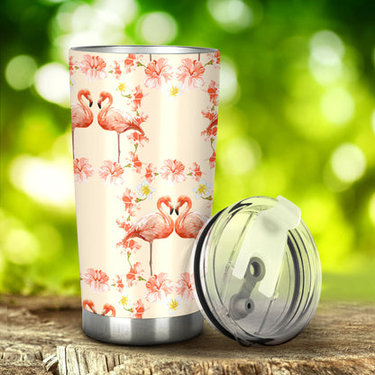 Flamingo Hibiscus Print Pattern Tumbler