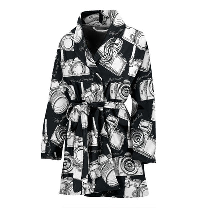 Camera Pattern Print Design 01 Women Bathrobe