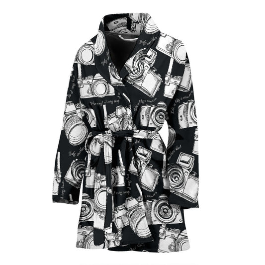 Camera Pattern Print Design 01 Women Bathrobe