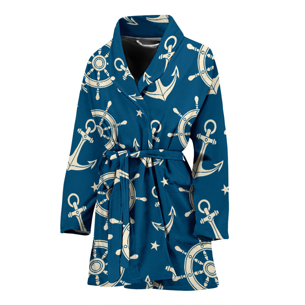 Anchor Pattern Print Design 01 Women Bathrobe