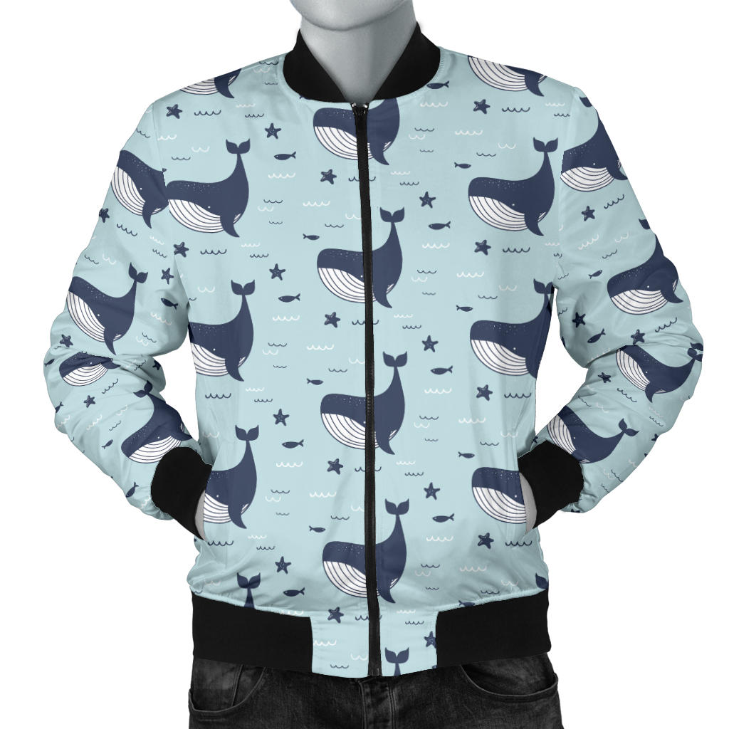 Whale Cute Design Themed Print Men Bomber Jacket