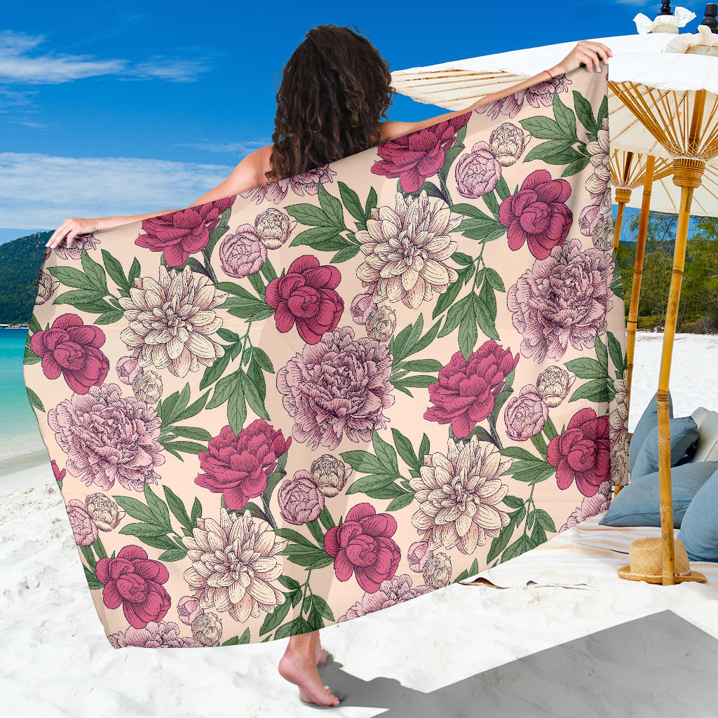 Peony Pattern Print Design A01 Sarong Pareo Wrap