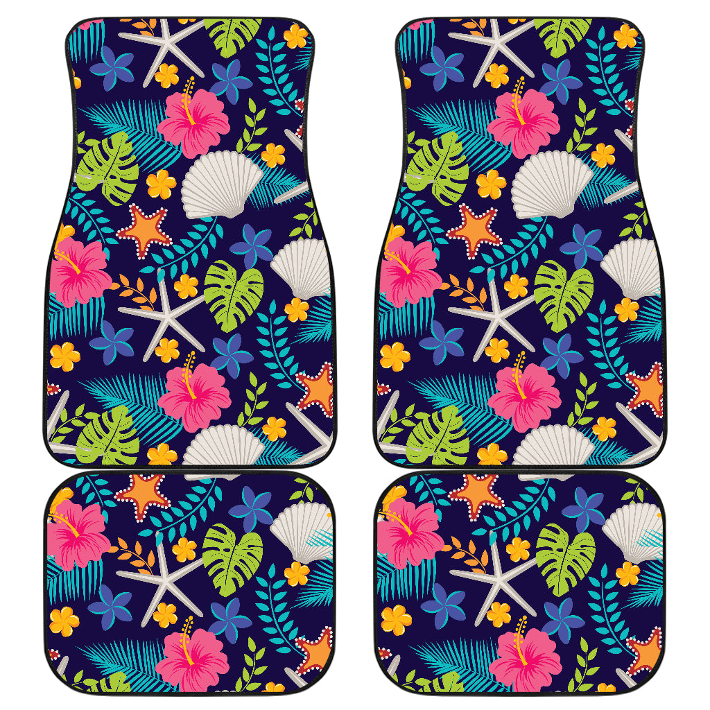 Beach Seashell Floral Theme Car Floor Mats Front Back