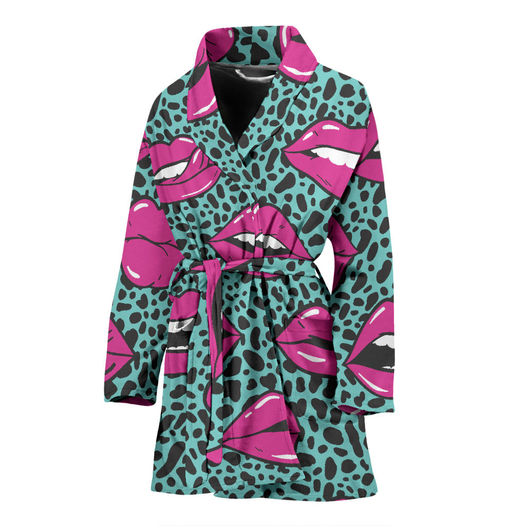Lip Pattern Print Design 04 Women Bathrobe