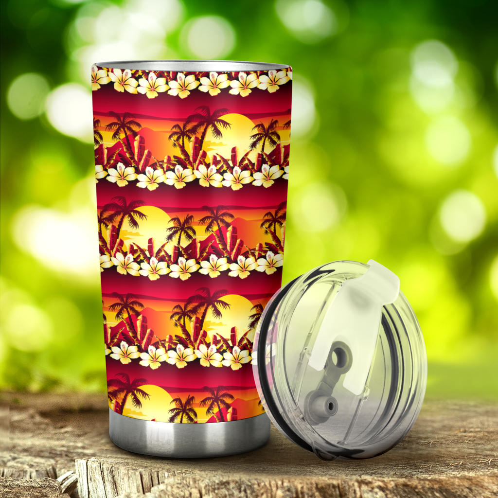 Hawaiian Tropical Sunset Hibiscus Print Tumbler
