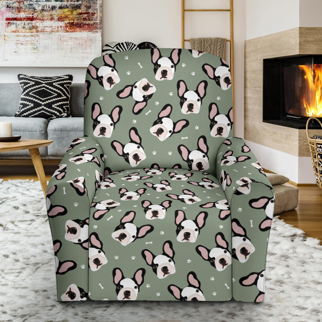 Boston Terrier Pattern Print Design 05 Recliner Slipcover with Pocket