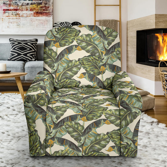 Banana Leaf Pattern Print Design 04 Recliner Slipcover with Pocket