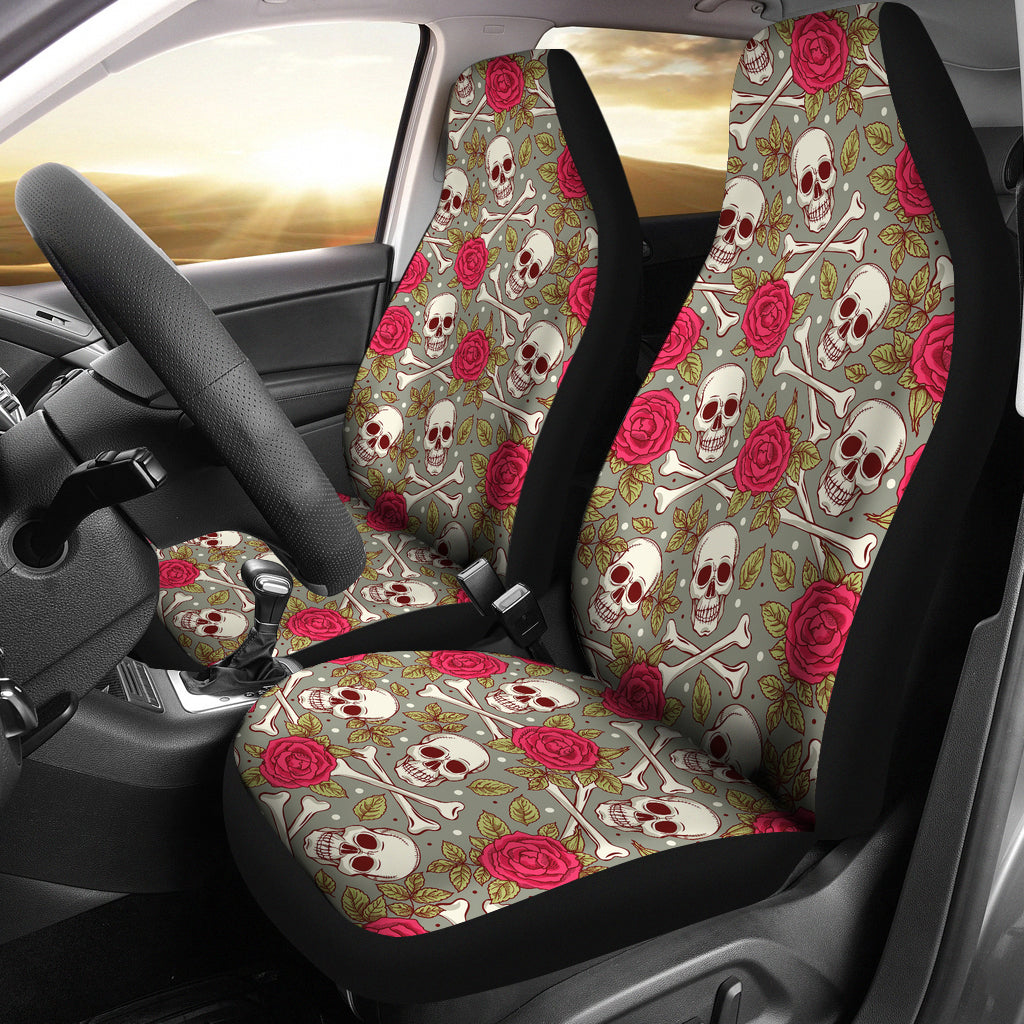 Skull Bone Rose Print Design LKS303 Car Seat Covers