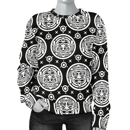Calendar Aztec White Black Print Pattern Women Long Sleeve Sweatshirt
