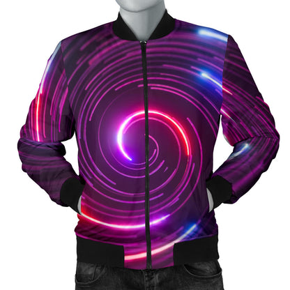 Vortex Twist Swirl Purple Neon Print Men Bomber Jacket