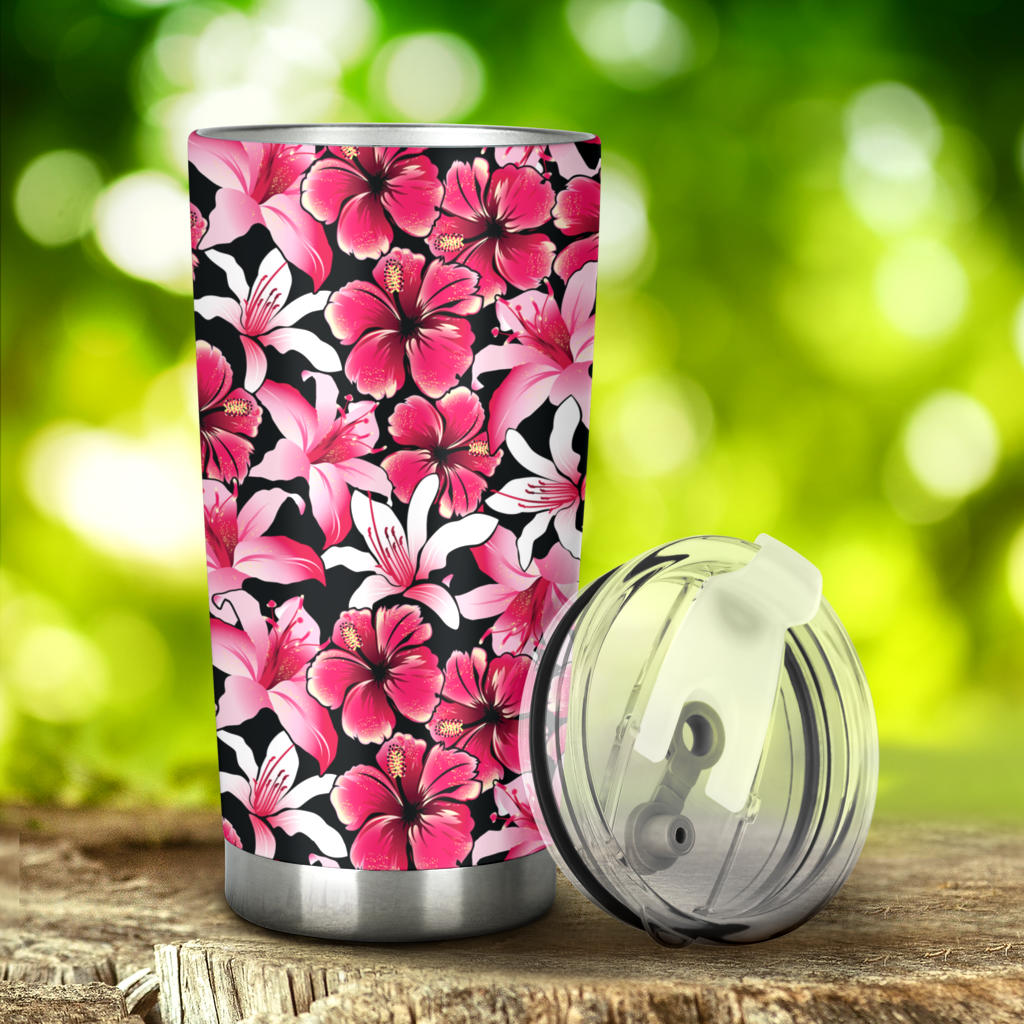 Flower Hawaiian Pink Red Hibiscus Print Tumbler