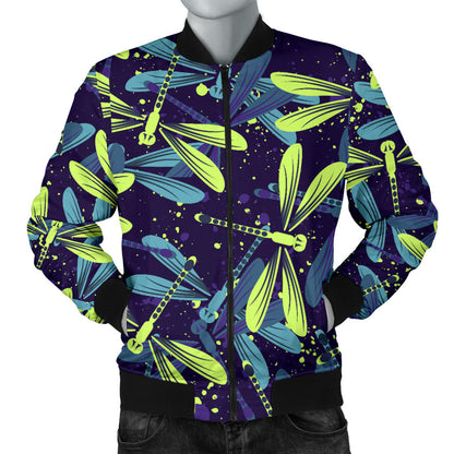 Dragonfly Lime Blue Print Pattern Men Bomber Jacket